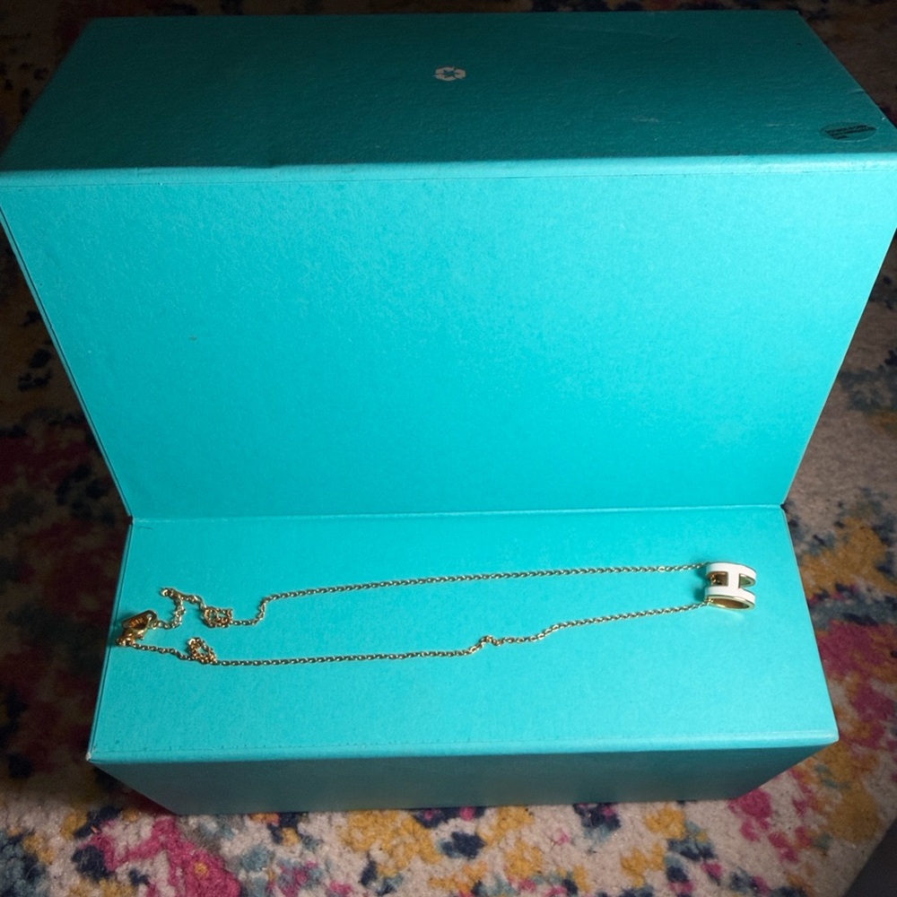 Gold Necklace with white H Pendant - Picture 2 of 2